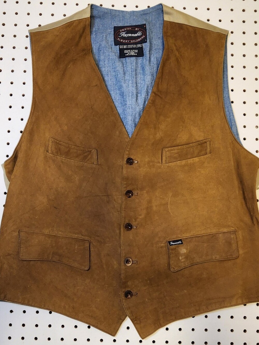Vintage Faconnable Albert Goldberg Leather Suede Denim Vest Mens Size L Western